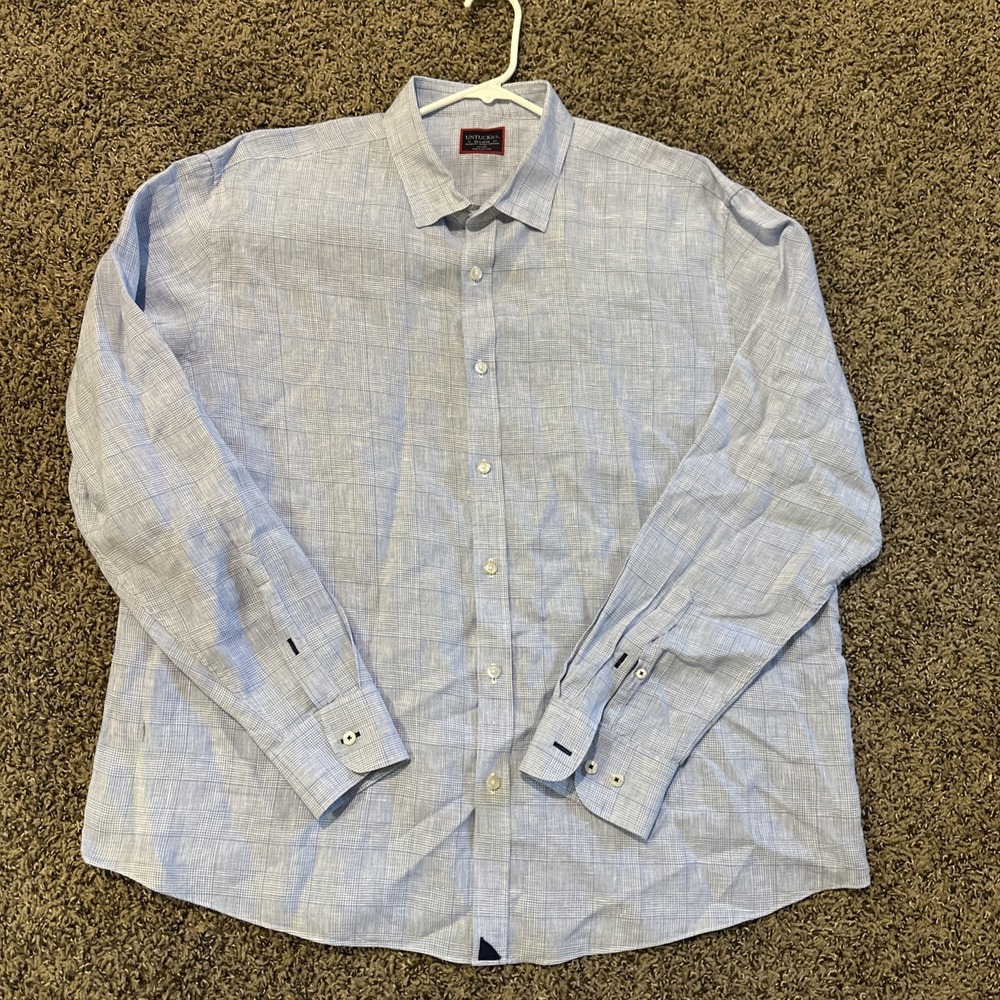 Untuckit Relaxed Fit Wrinkle‎ Free Cotton Shirt 2XL  Blue Check